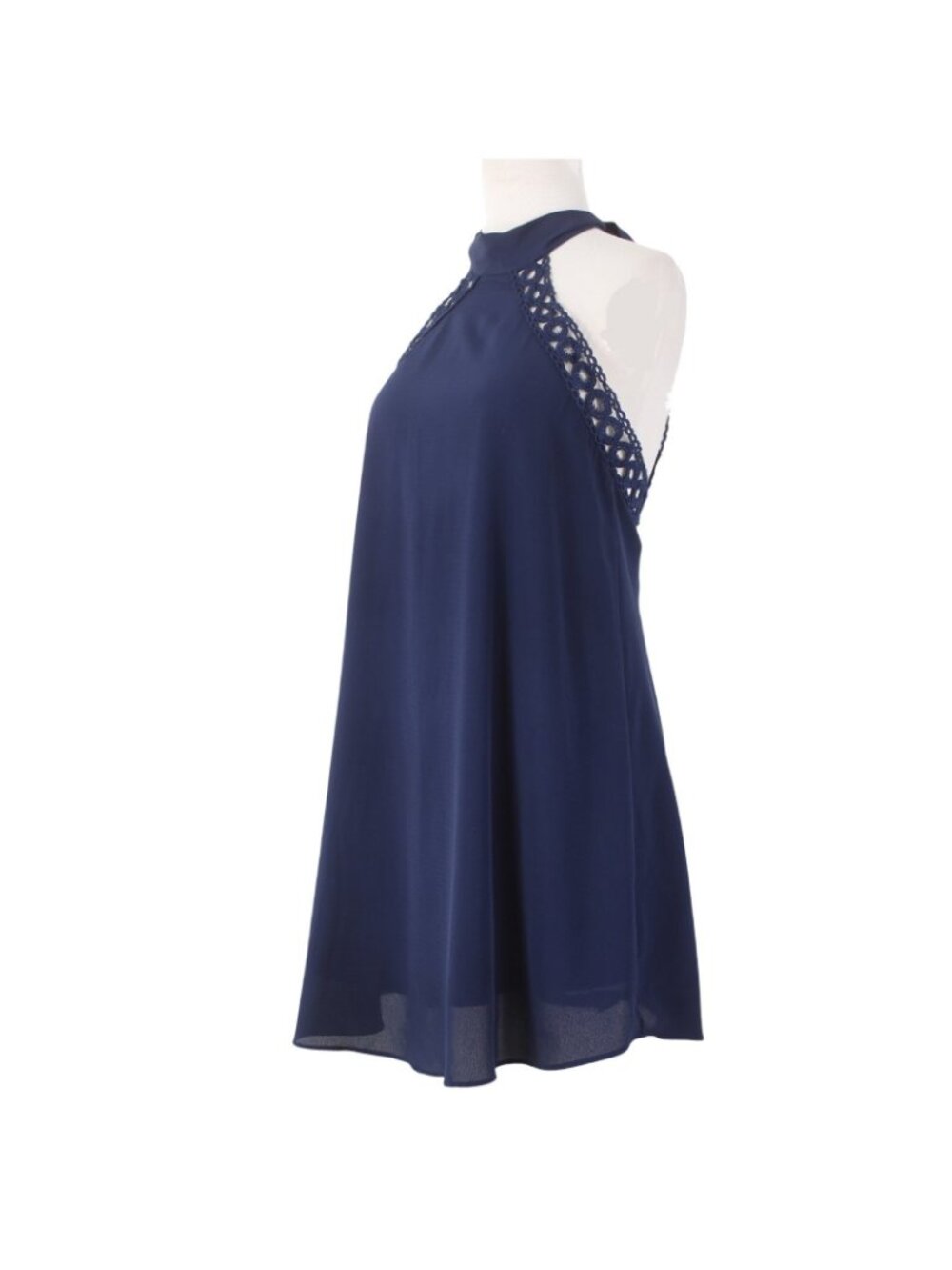 Lulus Dress Sz S Navy Blue Halter Lined Eyelets Embroidered 100% Polyester Dress - Picture 2 of 9